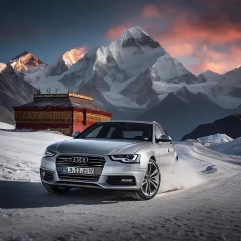 Audi A4 standing on top of Everest