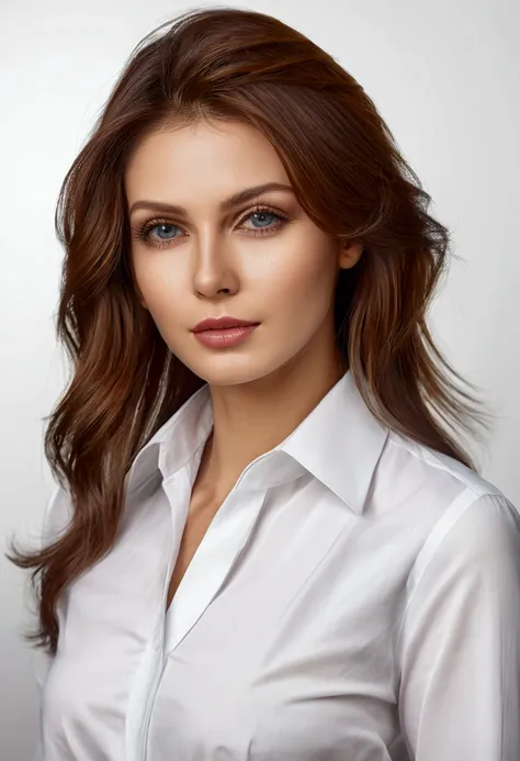 A pretty woman, dressed in white shirt, full body portrait, Pretty perfect face with perfect face, Hyperrealistic concept, 8k resolution, photography quality, posing for a photo, realistic photo,