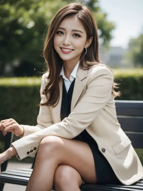 Tabletop, Highest quality, Realistic, Very detailed, finely, High resolution, 8k wallpaper, One beautiful woman,, Light brown messy hair, Wear a business suit, Sharp focus, Perfect dynamic composition, finelyて美しい目, Thin Hair, Detailed and Realistic skin te...