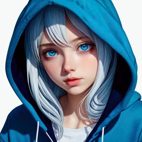 (Blue Eyes), Superior Quality, masterpiece, High resolution, 8k, cute girl wearing a hoodie, With a girl, Detailed line drawing,  digital improvement, Shut, Anime Core, fluid fabric，corruption，Torogao，Multiple Representations，I see peace in my eyes，Galaxy ...