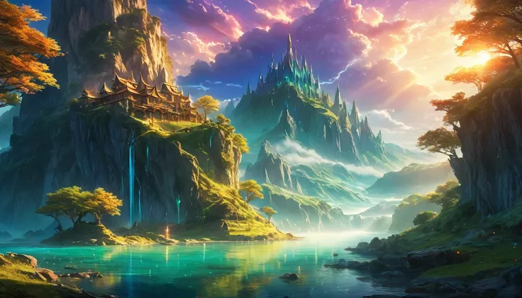 (anime, fantasy, eyes on me), (best quality, highres, HDR:1.2), vibrant colors, mysterious atmosphere, elven encryption, horizon, otherworldly, ethereal beauty, general shot, ethereal light, fantastical landscapes