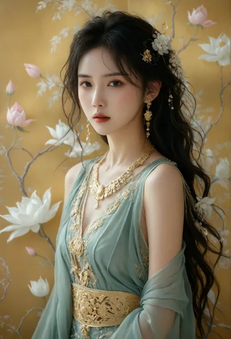 a picture of a very realistic, image of a beautiful thai-chinese woman, elegantism, art deco-inspired, jewelry design, smooth si...