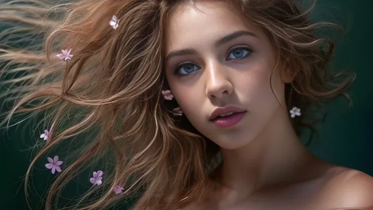 (Clover hazel hair teen girl,19 years old with, hand, fingers in vagina:1.3),  (naked, nude:1.8), (long, messy hair, hair floating in the wind:1.6), blue eyes, detailed eyes, detailed lips, (lies nude, sensual, full body:1.5), (photo from low angles:1.5), ...