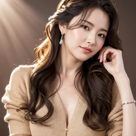 Beautiful mature woman with beautiful wavy long hair, Sexy clothes, Ultra-high resolution,(Realistic:1.4), ((Highest quality)), ((masterpiece)), (be familiar with),