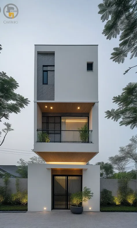 raw photo, a photo of a modern house, (curvilinear chrchitecture:1.4), wabisabi style rounded wall, white wall, steel dark gate,...