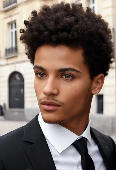 Le beau look – Des yeux saisissants et courts. cheveux noir très courts, (rasé:1.3), (25ans:1.3). -style brut lightskin; suit; photo prise de loin