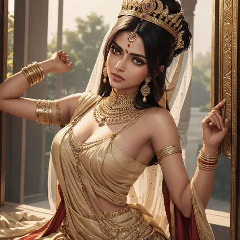 A indian royal queen close up image who looks dominanting, full of grace and powerful 