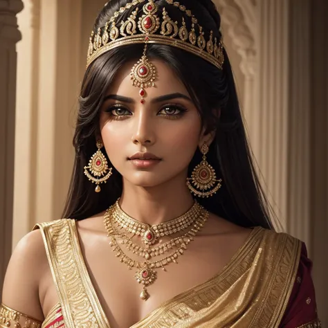 A indian royal queen close up image who looks dominanting, full of grace and powerful 