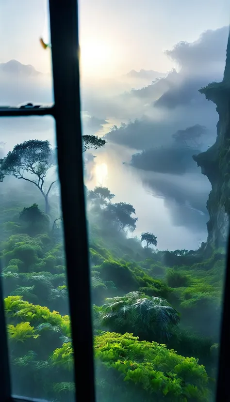 a paradise view from a very foggy window