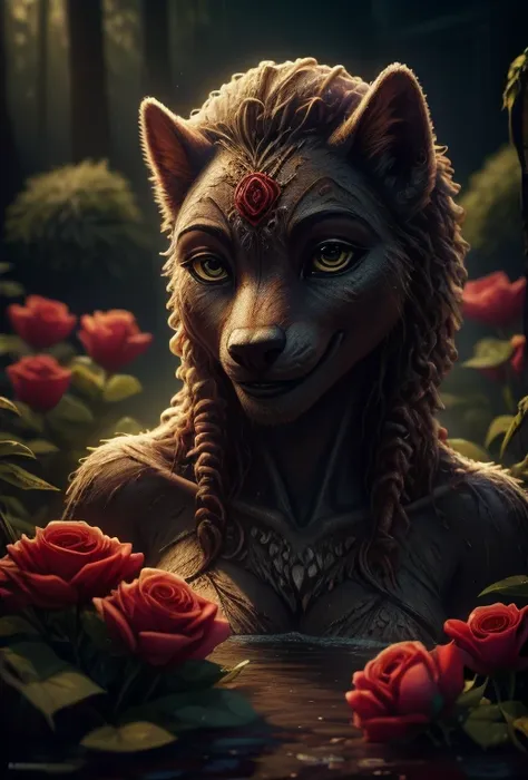 a beautiful rose anthropomorphized, where the roses have the faces of beautiful women, detailed facial features, beautiful eyes,...