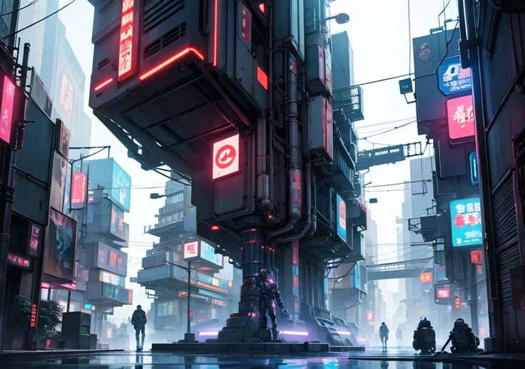 man character, cyber punk, and a futuristic japan style city