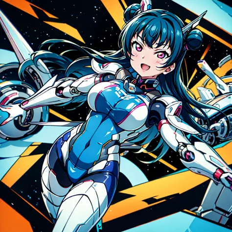 masterpiece, high quality, During the surgery to convert the machine、Yoshiko Tsushima, who has been turned into a mechanical body cyborg、Surgery to convert to a gynoid cyborg body with exposed mechanical parts、Blue and white leotard-type mechanical armor、T...