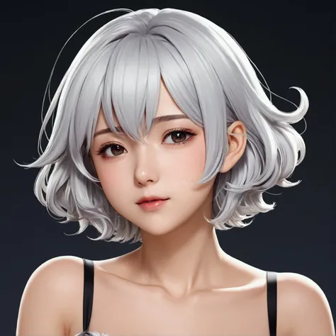 Shortcuts, chest, Silver hair blushing, Anime Style, 