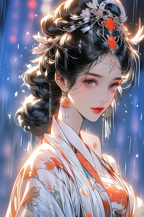 black hair, immortal, beauty, royal sister, stepmother, white taoist robe, phoenix coronet, hair bunch