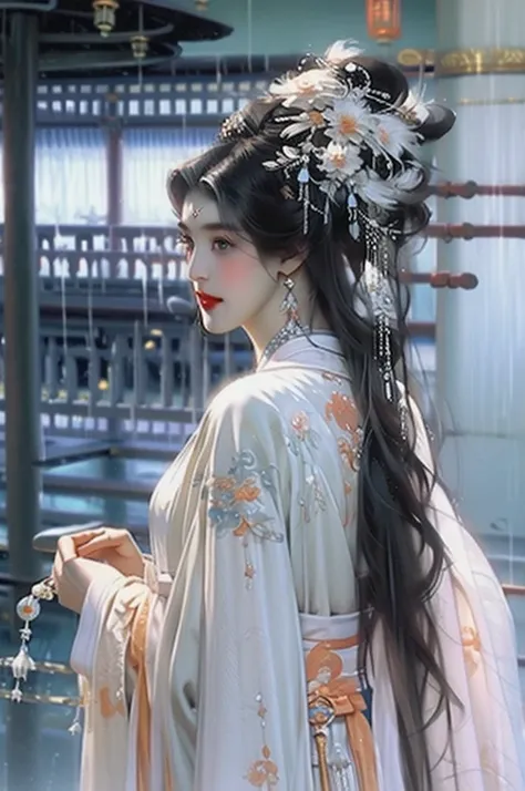 black hair, immortal, beauty, royal sister, stepmother, white taoist robe, phoenix coronet, hair bunch