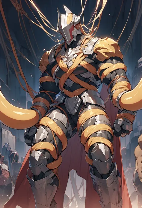 Superhero, hero, strongest human, strong and robust male, savior, bound, subdued, unable to move, immobilized, tentacle, Armor, helmet, Tentacle entanglement