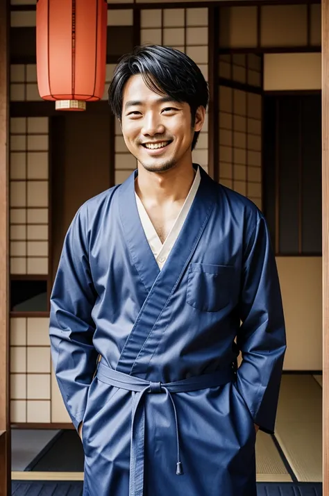 1 man ,Wearing Japanese  ,standing smiling