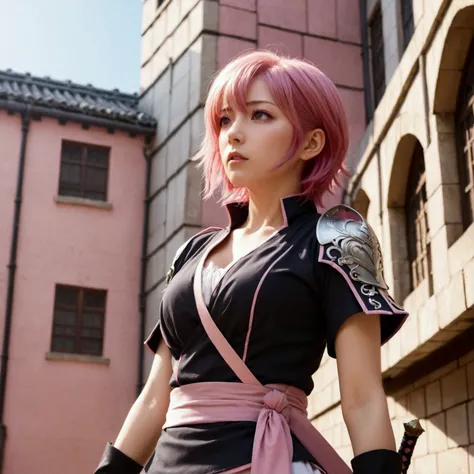 Shortcuts, chest, Pink Hair,Anime characters,Looking up,Fantasy,Swordsman