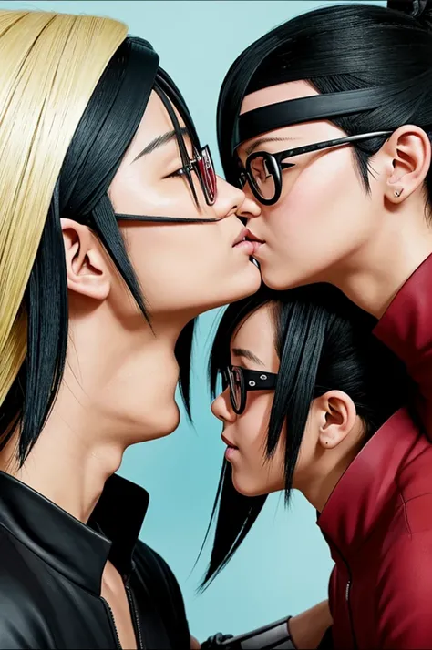 An image of Boruto and Sarada kissing on the lips.