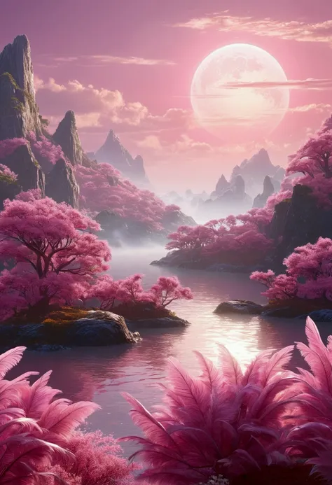 Beautiful views　Soft plumage　Pink World　Gentle Breeze　light　8K Fantasy　