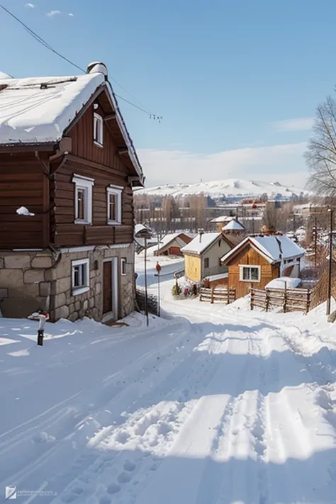 Draw a Russian village with cheerful people called Prostokvashino