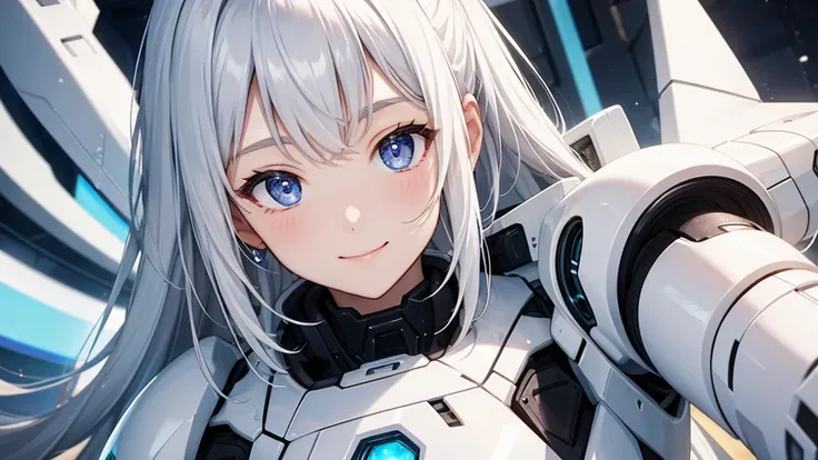 18-year-old、Beauty、smile、Close-up of face、White sexy android suit