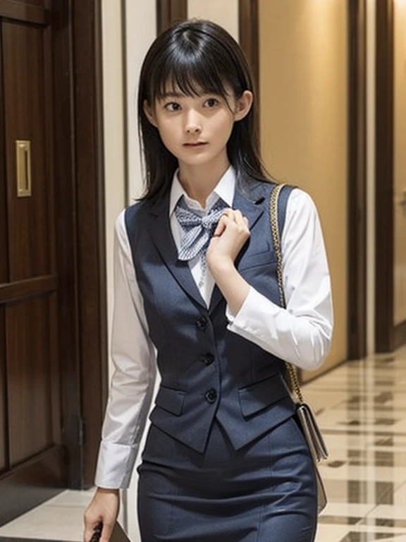 girl, solo, lawyer, Tribunals of the Court, Marble floor, Courtroom Argument, lawyerのバッジ, Standing, Holding files in your hands, Serious expression