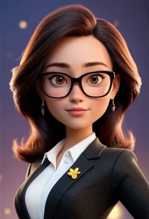 Cartoon character of a woman in black glasses, black blazer with white shirt, animation character, stylized character, animation style rendering, 3d stylized, Arnold Maya rendering, Stylized 3D rendering, toon render screenshot, 3d character, 3d character,...