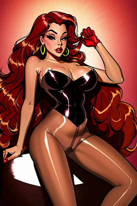 Jessica Rabbit ,   Black shiny pantyhose 