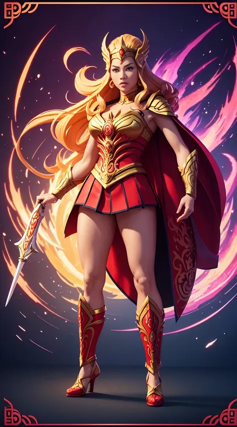 ((full body photo, standing, feet on the ground))  she-ra, tm samurai, intricate face details, poster style, icons, vibrant colo...