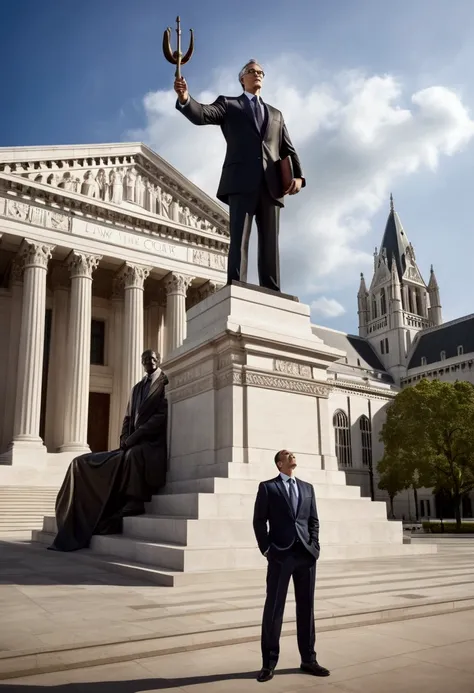 (Lawyer), In front of the magnificent High Court, a tall statue of a lawyer, inspires the law spirit, full body, award-winning, cinematic still, emotional, vignette, dynamic, vivid, (masterpiece, best quality, photorealistic, Professional, perfect composit...