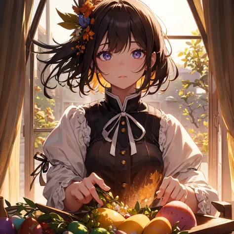 Thanksgiving(Easter), ((Highest quality)), High resolution, 8k, Cinematic Light, High Contrast, Written boundary depth、、beautiful, Strong brilliance, Detailed Background, One Girl, cute, fine grain, Shining Eyes, Detailed Iris、