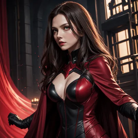 The Scarlet Witch in black and red color , full covered clothes