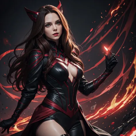 The Scarlet Witch in black and red color , full covered clothes