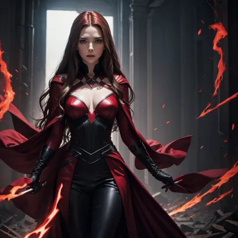 The Scarlet Witch in black and red color , full covered clothes