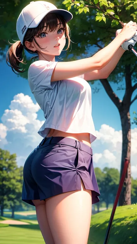 Cute golfer lady　Swinging