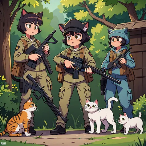 rifleman cat, rifle cat, doodle of a cat porting a rifle, cat porting a rifle