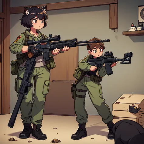 rifleman cat, rifle cat, doodle of a cat porting a rifle, cat porting a rifle