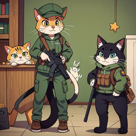 rifleman cat, rifle cat, doodle of a cat porting a rifle, cat porting a rifle