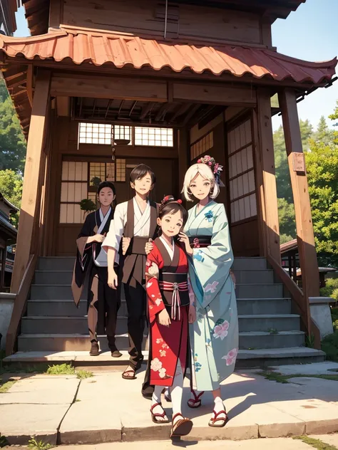 A family consisting of a couple and a , enjoying a Japanese festival 