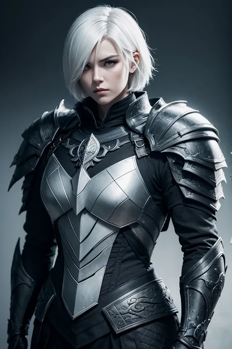 Character with black armor and short white hair, Elden ring style