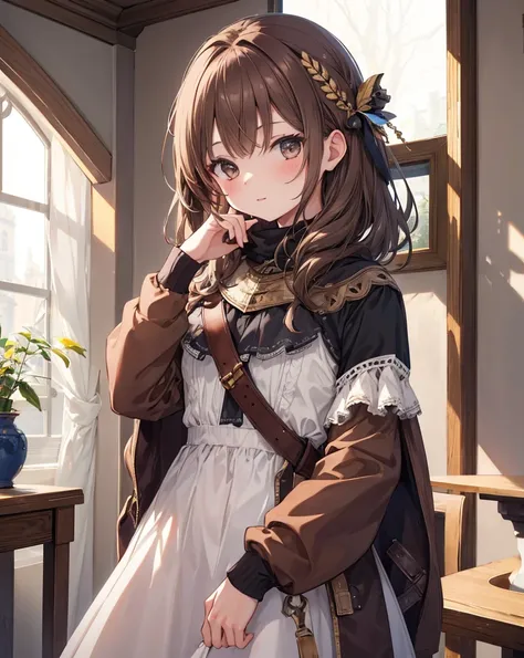 masterpiece,one girl, sparrow, brown haired girl, wearing knight&#39;s armor, curly shorthair, messy hair, black skirt, the body...