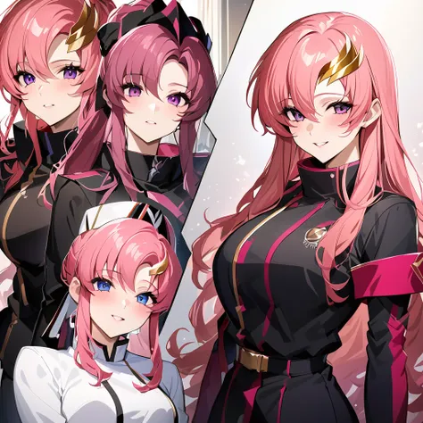 ((Highest quality)), ((masterpiece)), (detailed), （Perfect Face）、The woman is Lacus Clyne, a member of the Foundation and wife of Orpheus, King of the Accord, wearing the Black Knights Code uniform, an engagement ring, beautifully decorated accessories, an...