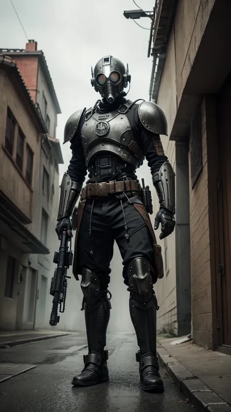 there are many people with helmets and helmets with gas masks, dieselpunk cyborgs, necro xiii, symmetrical dieselpunk warrior, necro iii, necro borja, black machine dieselpunk grimcore, still from the Aztec cyborg film, necro, highly detailed cgsociety, ro...