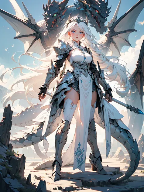 (((masterpiece, best quality, 8k)))design a layout showcase fantasy character, (1girl), ((mounted on a dragon)). beautiful armor...