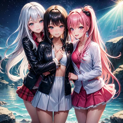 best quality，，smile，blazer，swimsuit，nepal，High-dimensional beautiful girl，leather jacket，Multidimensional beautiful girl，複数人のgirlが描かれている，They are hugging each other，Colorful，Different world，girlの集団，JK，Swimwear，bikini，girl，Sexy and cute，New generation，Evolu...