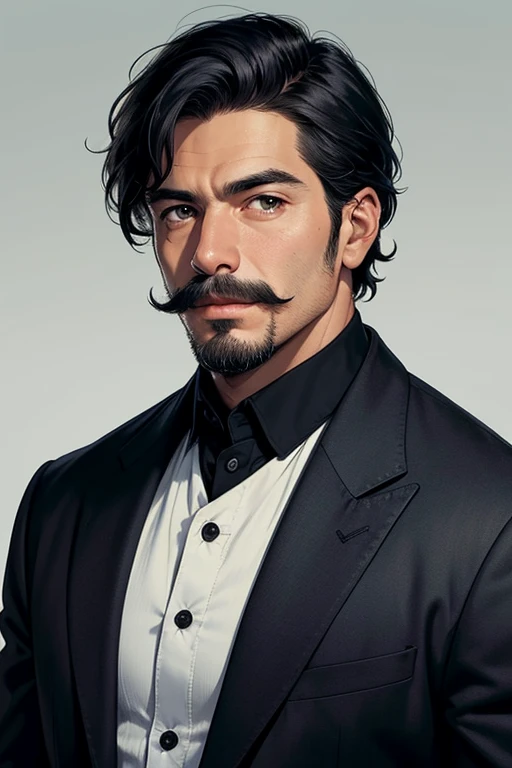 Eduardo Avaroa, black hair in a portrait, cut his hair a little, make his look a little colder and give him a beard and mustache, give him another older hairstyle.

