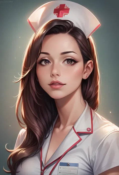 cuerpo entero, plano general de la escena:1.5, realistic anime style nurse, beautiful woman with long brown hair, caring for a s...