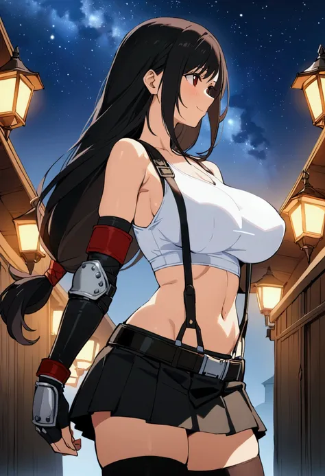 score_9,score_8_up,score_7_up,BREAK source_anime, masterpiece, best quality, (recent), perfect anatomy, very aesthetic,anime style,upperbody,,Solo,1girl, tifa lockhart, final fantasy,black hair, low-tied long hair, red eyes, bangs, (white tank top,gap),(Hi...