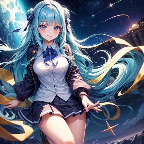 middle School girls，smile，Beautiful girls，Beautiful girl from another world，The best quality to get you horny，Psychic，Wizard，battle，Multi-colored hair，Perfect Girl，Super cute girl，Ocean，Starry sky background，Cute uniform，Uniform of the Future，Wearing a car...